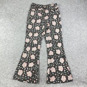 Batsheva Pants Womens 0 Gray Floral Flare Chinos Pockets City Boho Semi Sheer*